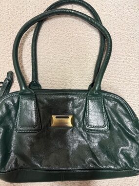 latico Dark Green Leather Satchel with Gold Plaque